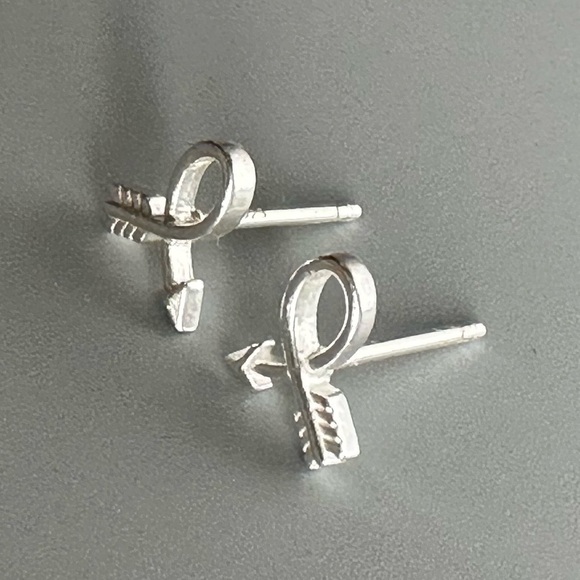 Sterling Silver Bent Arrow Tiny Stud Earrings - Picture 7 of 10
